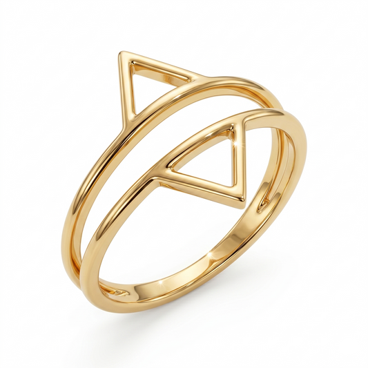 Sacred Geometry Double Triangle Ring 925 14K Gold Plated 17.5mm Sizes 5-9