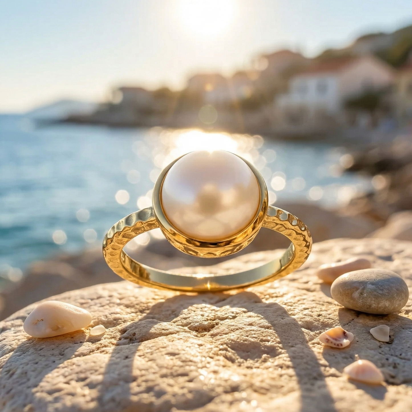 Gold Plated Cultured Freshwater Pearl Ring 925 Sterling Silver 9.5-10mm