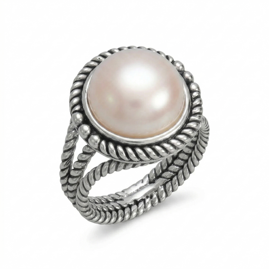 Jumbo Pearl Rope Edge Ring Oxidized 925 Sterling Silver 12mm Tapered Sizes 6-9