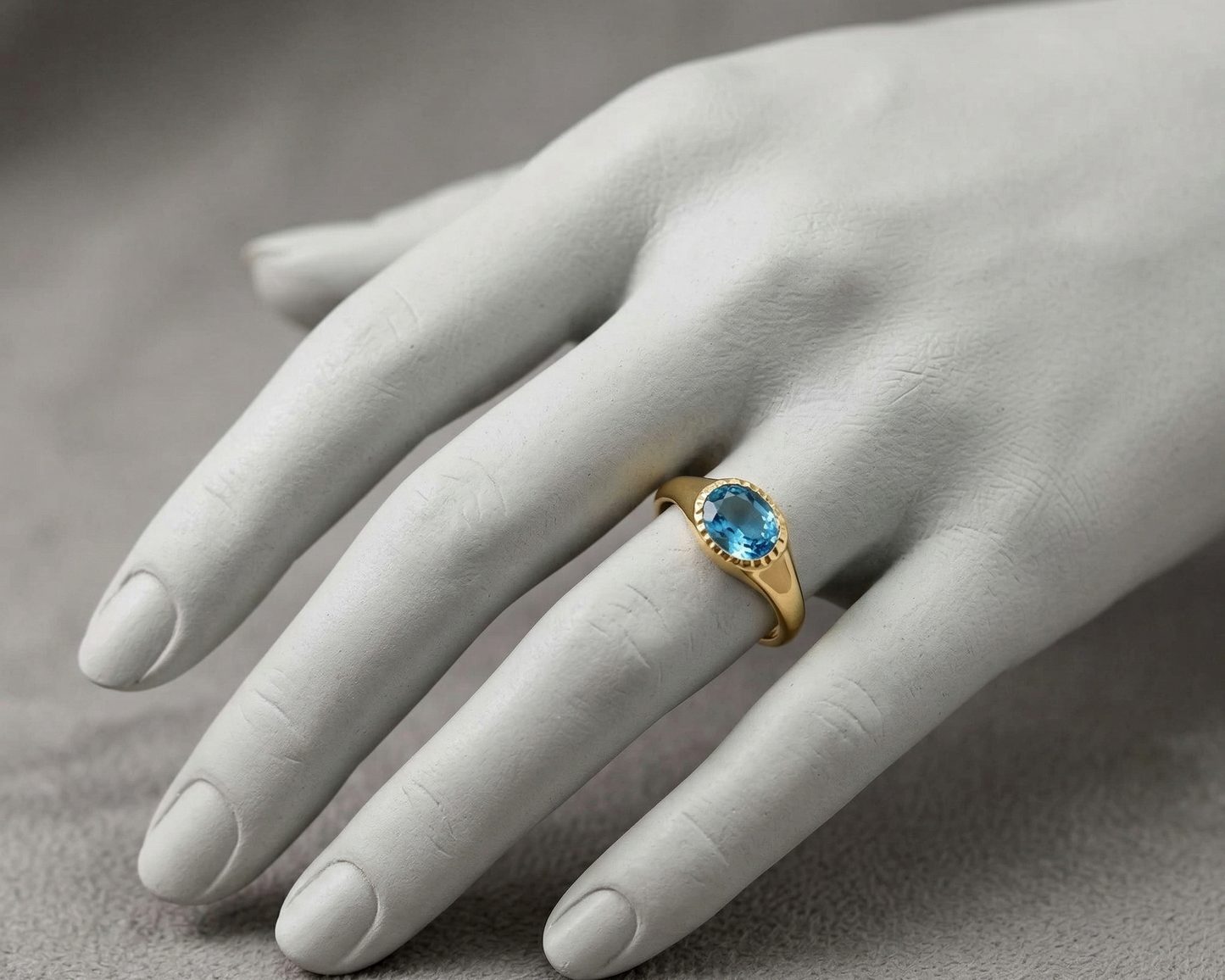 Gold Plated Swiss Blue Topaz Ring 925 Sterling Silver Oval 5x7mm Sizes 5-9