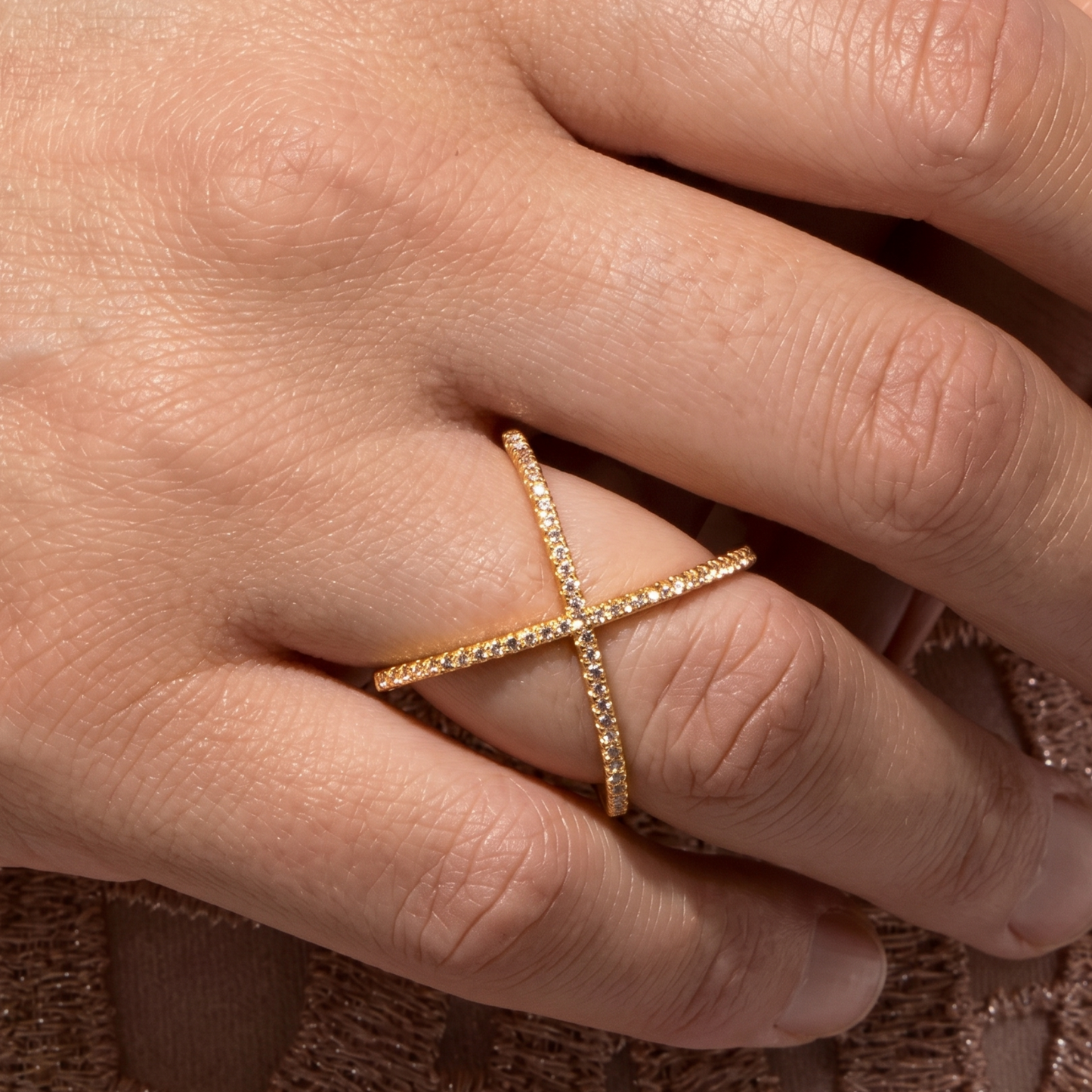 Criss Cross X Ring 925 18K Gold Plated Signity CZ Statement 20mm Sizes 5-9