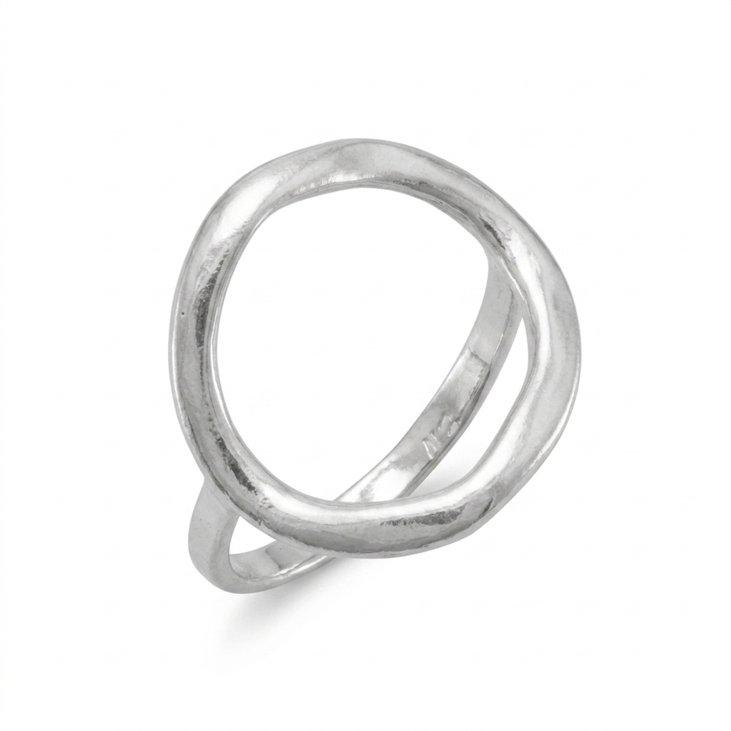 Open Circle Ring 925 Textured Sterling Silver 17mm Geometric Statement