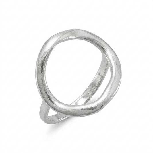 Open Circle Ring 925 Textured Sterling Silver 17mm Geometric Statement