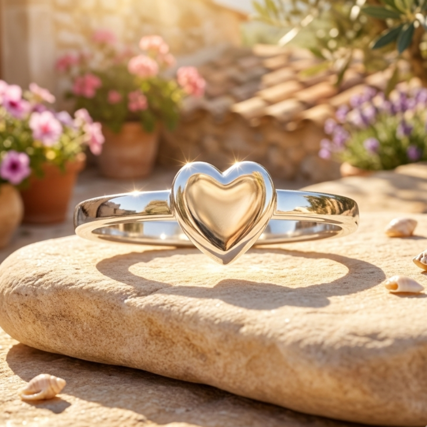 Polished Heart Ring 925 Sterling Silver 7mm Heart 2mm Band Everyday Love