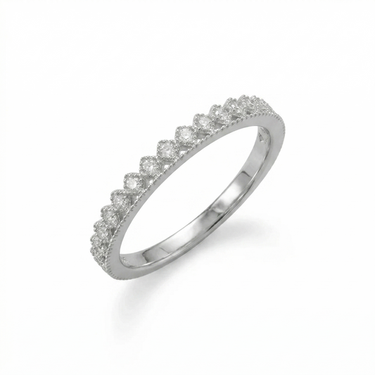 Rhodium Plated CZ Crown Design Ring 925 Sterling Silver Stackable Sizes 5-9