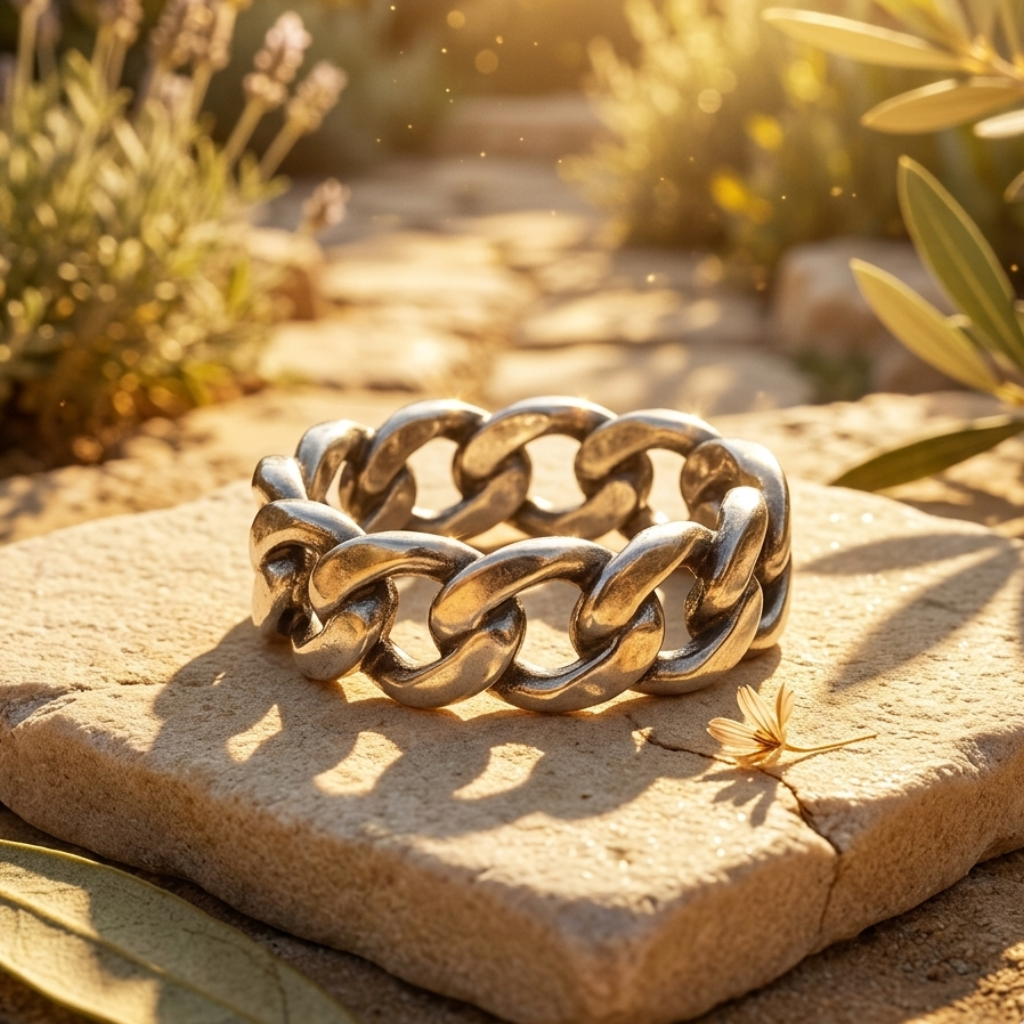 Oxidized Curb Chain Ring 925 Sterling Silver 6mm Unisex Sizes 6-12