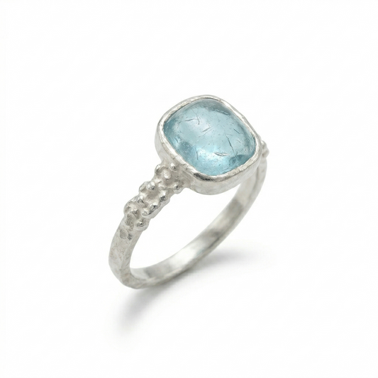 Square Aqua Roman Glass Pebble Band Ring 925 Sterling Silver 9.5mm Sizes 6-9