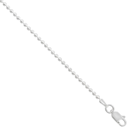 Polished Bead Chain Necklace 925 Sterling Silver Lobster Clasp Italy Made 1.8mm
