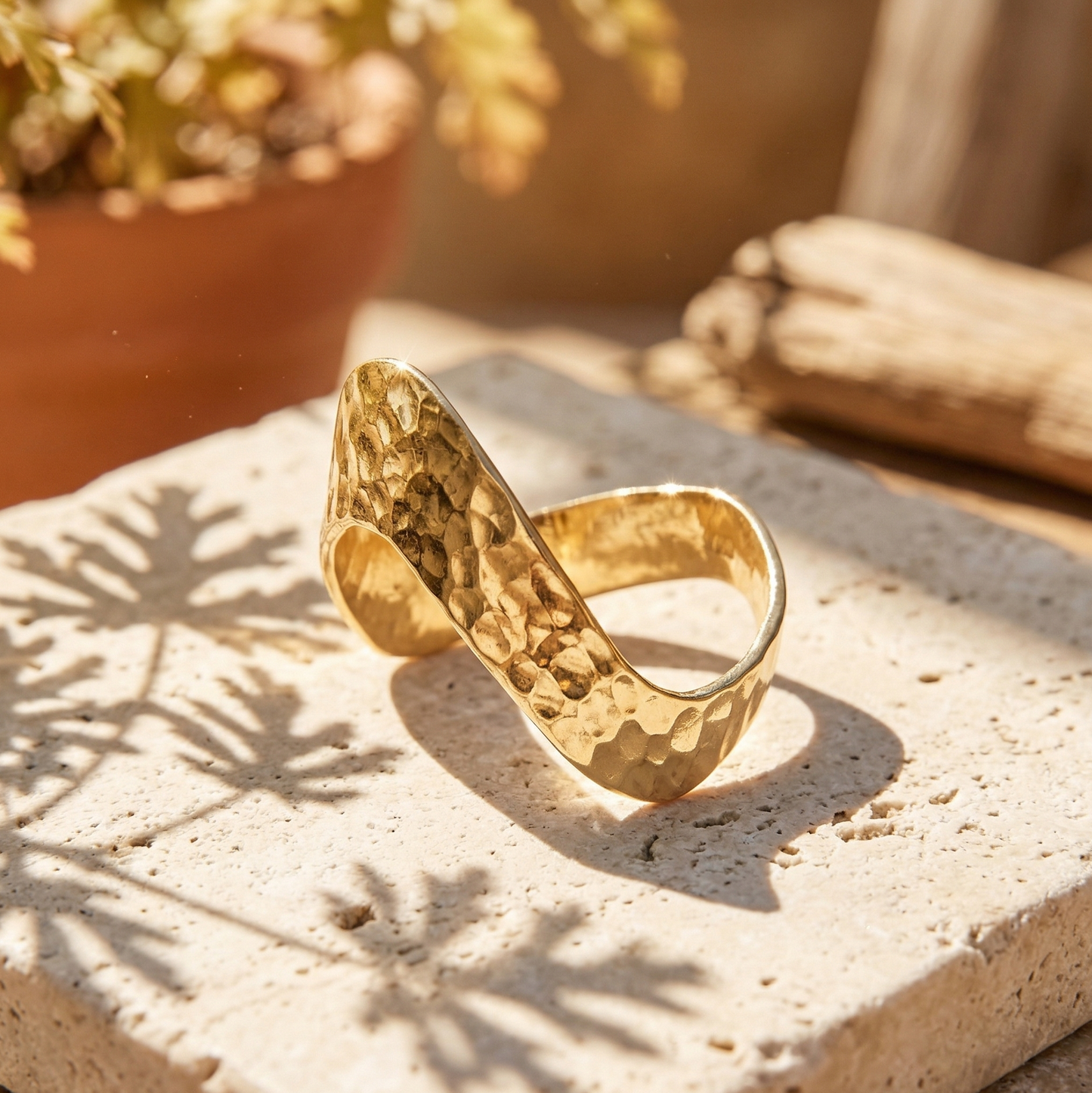 Hammered Chevron V Ring 14K Gold Plated 925 Silver Graduate Band Sizes 6-11