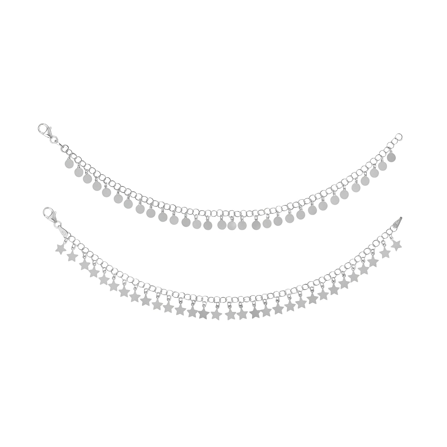 Celestial Dreams Bracelet Set - Moon & Stars Sterling Silver Dual Bracelets