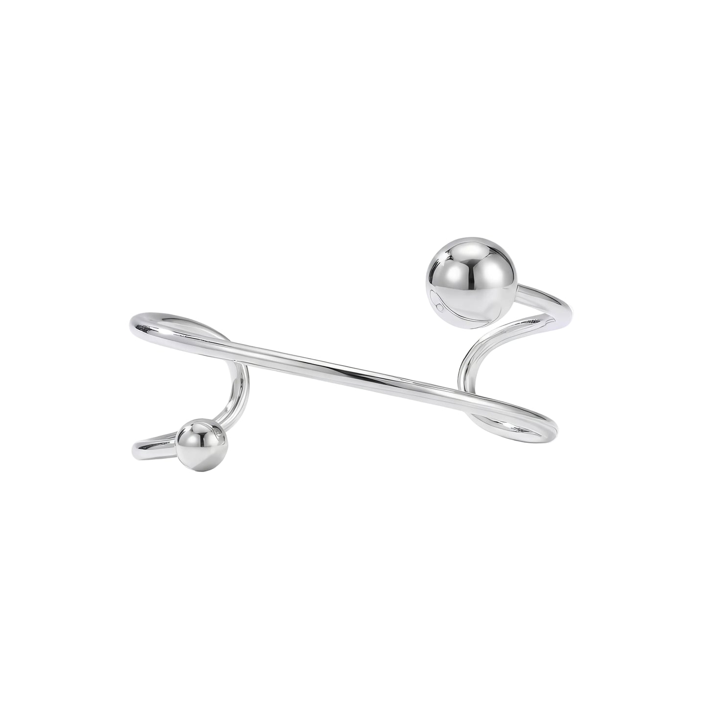 Sculptured Hollow Tube Cuff Bracelet 925 Sterling Silver Italy Ball Ends 62mm