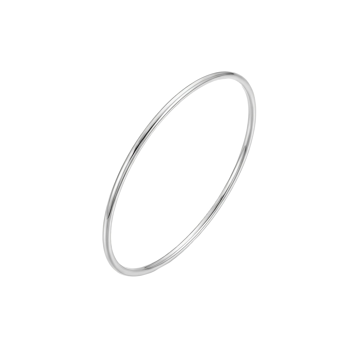 Smooth Solid Wire Bangle 925 Sterling Silver Minimalist Stackable 1.3mm 64mm