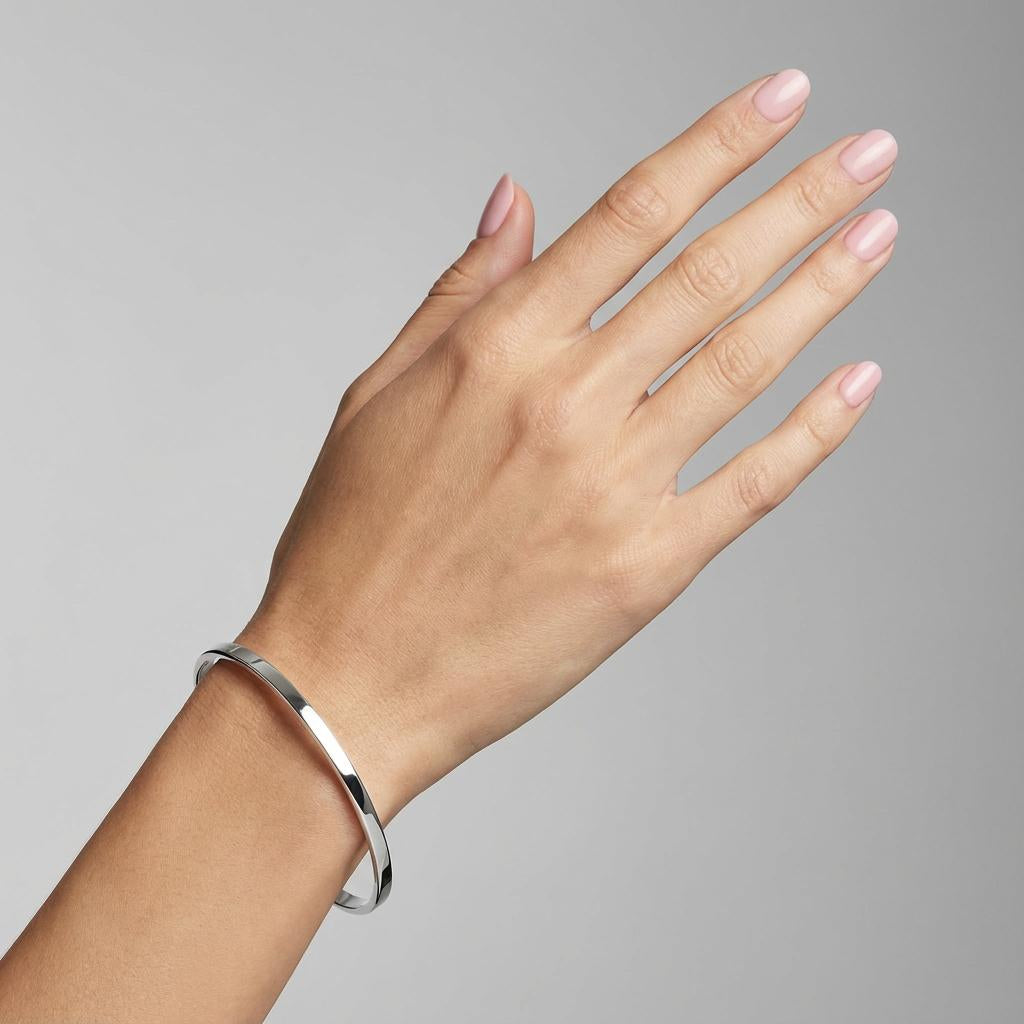Flat Bangle Bracelet - Sterling Silver Stackable Minimalist Design