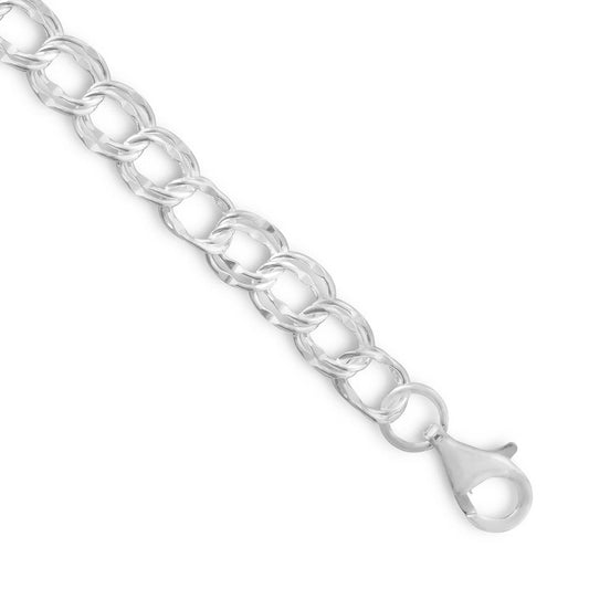 Large Charm Bracelet 925 Sterling Silver Lobster Clasp Double Link 9mm