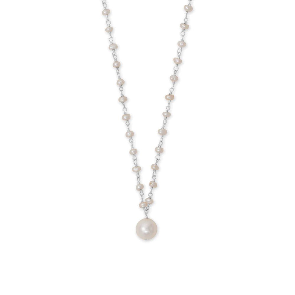 16" + 2" Beaded Cultured Freshwater Pearl Drop Necklace