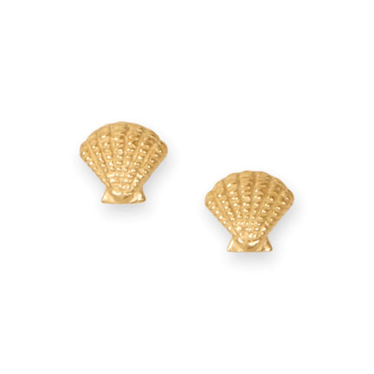 14K Seashell Stud Earrings, Gold-Plated