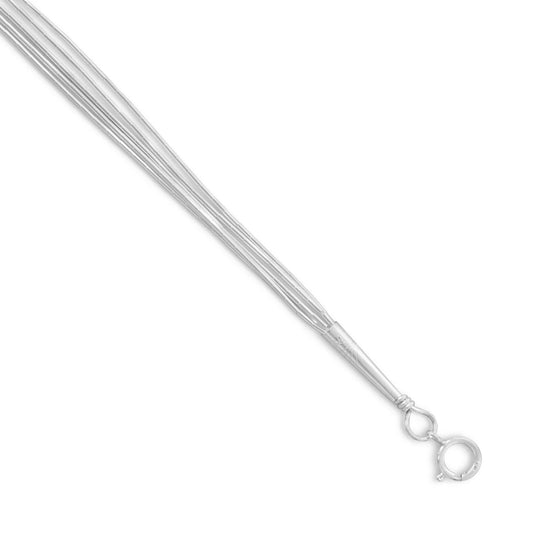 5 Strand Liquid Silver Necklace 925 Sterling Silver Spring Ring Clasp