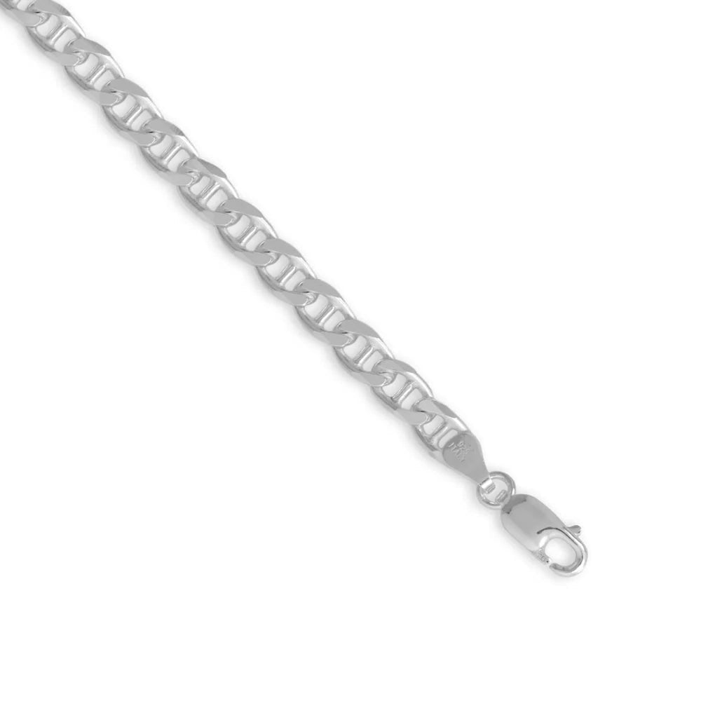 Flat Marina Chain Necklace Bracelet 925 Sterling Silver Lobster Clasp Italy 6mm