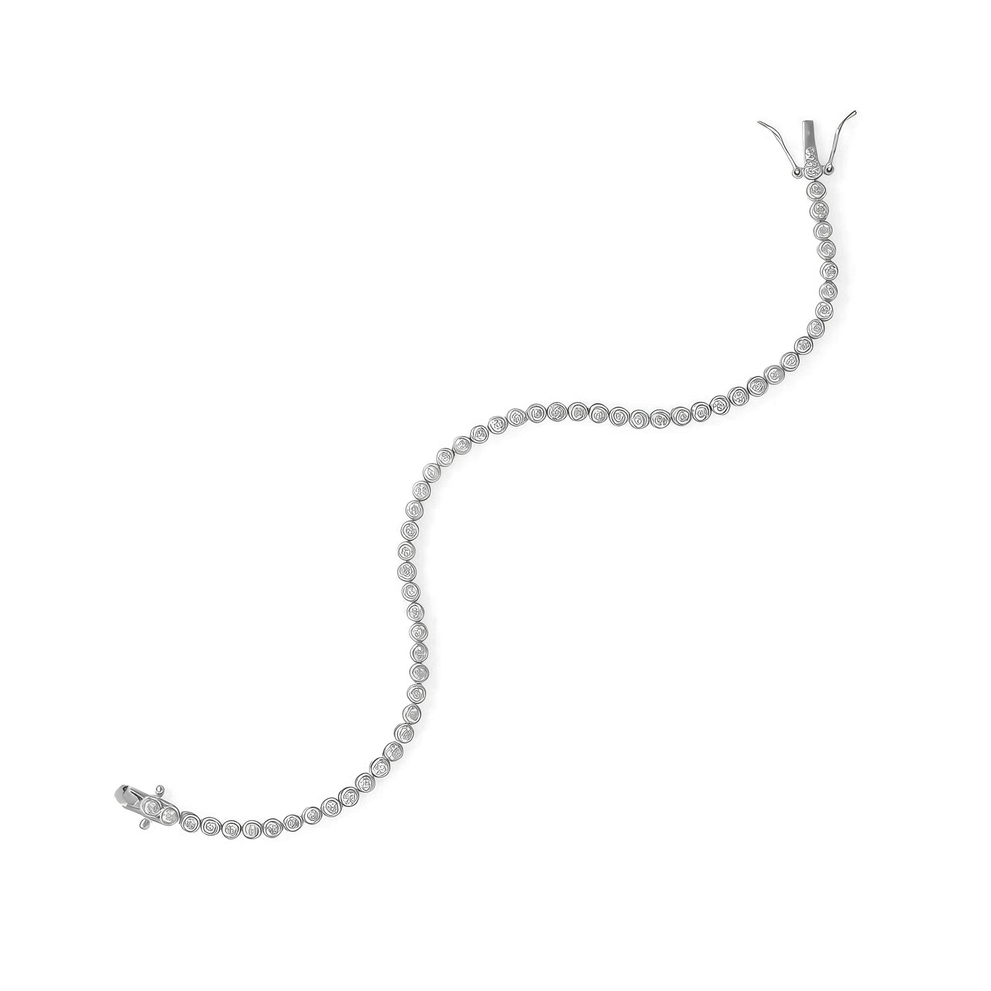 Sterling Silver CZ Tennis Bracelet, Rhodium Plated, 7.5 Inch, 2mm Round CZ Bezel Set, Double Safety Box Clasp