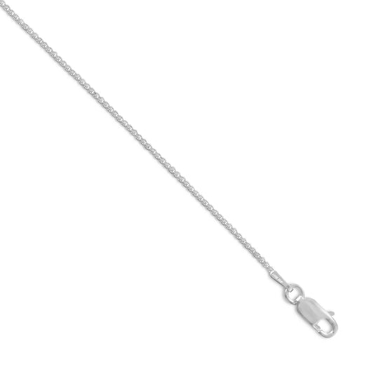 Box Chain Necklace Rhodium Plated 925 Sterling Silver Lobster Clasp Italy Made 1mm