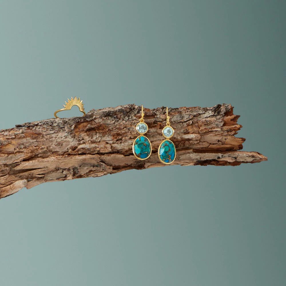 14 Karat Gold Plated Turquoise and Sky Blue Topaz Earrings