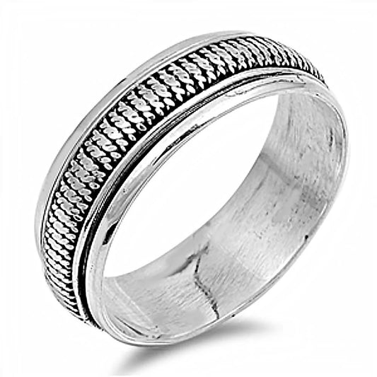 Sterling Silver Vertical Twisted Rope Spinner Ring