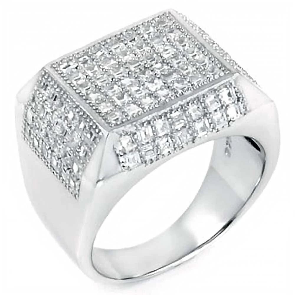 Sterling Silver Princess CZ Ring with Pave Setting