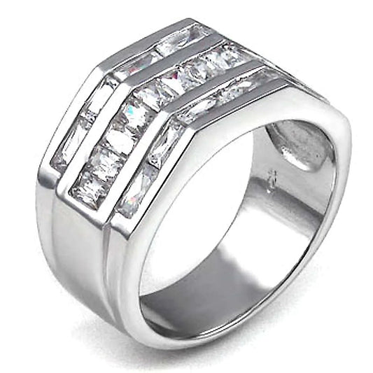 Sterling Silver Man Ring with Baguette CZ