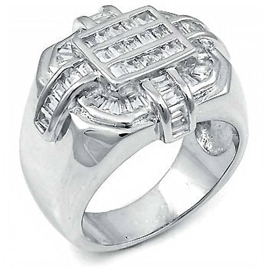 CZ Man Ring with Sterling Silver Baguette CZ