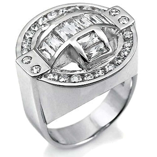 Man Ring with Sterling Silver Baguette and Round CZ