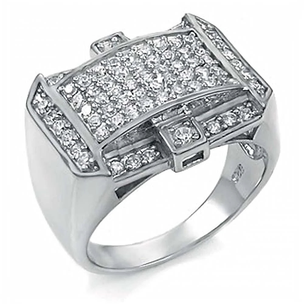 Sterling Silver CZ Micro Pave Man Ring
