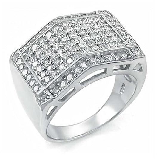 Sterling Silver CZ Micro Pave Man Ring