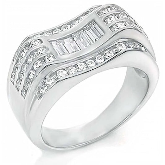 Men's Sterling Silver CZ Baguette and Round Ring