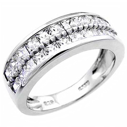 Sterling Silver Eternity Ring with Princess-Cut Clear CZ