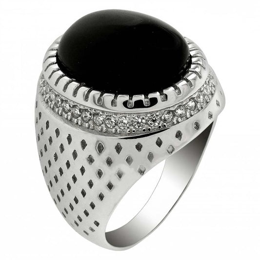 Elegant Sterling Silver Black Onyx Ring With CZ