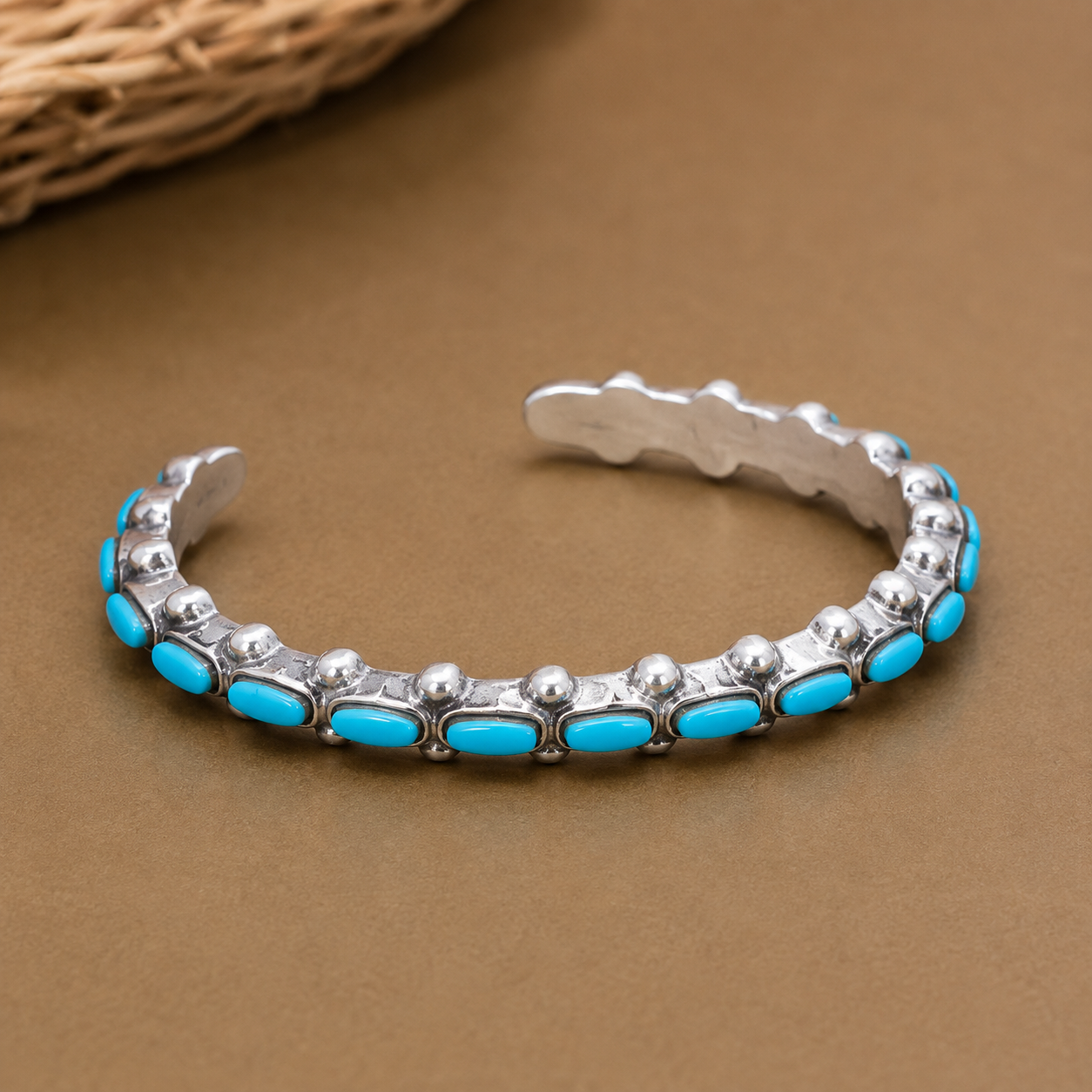 Arizona Turquoise Oval Cuff Bangle - side view 1