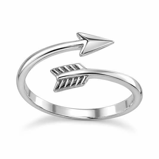 Rhodium Plated Arrow Wrap Around Ring 925 Sterling Silver 1.5mm Sizes 4-11