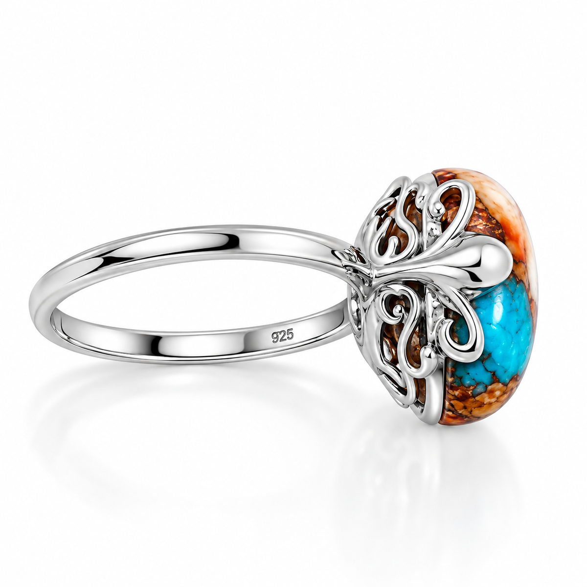 Spiny Oyster Turquoise Ring 925 Silver Cutout 10x14mm 2mm Sizes 6-9