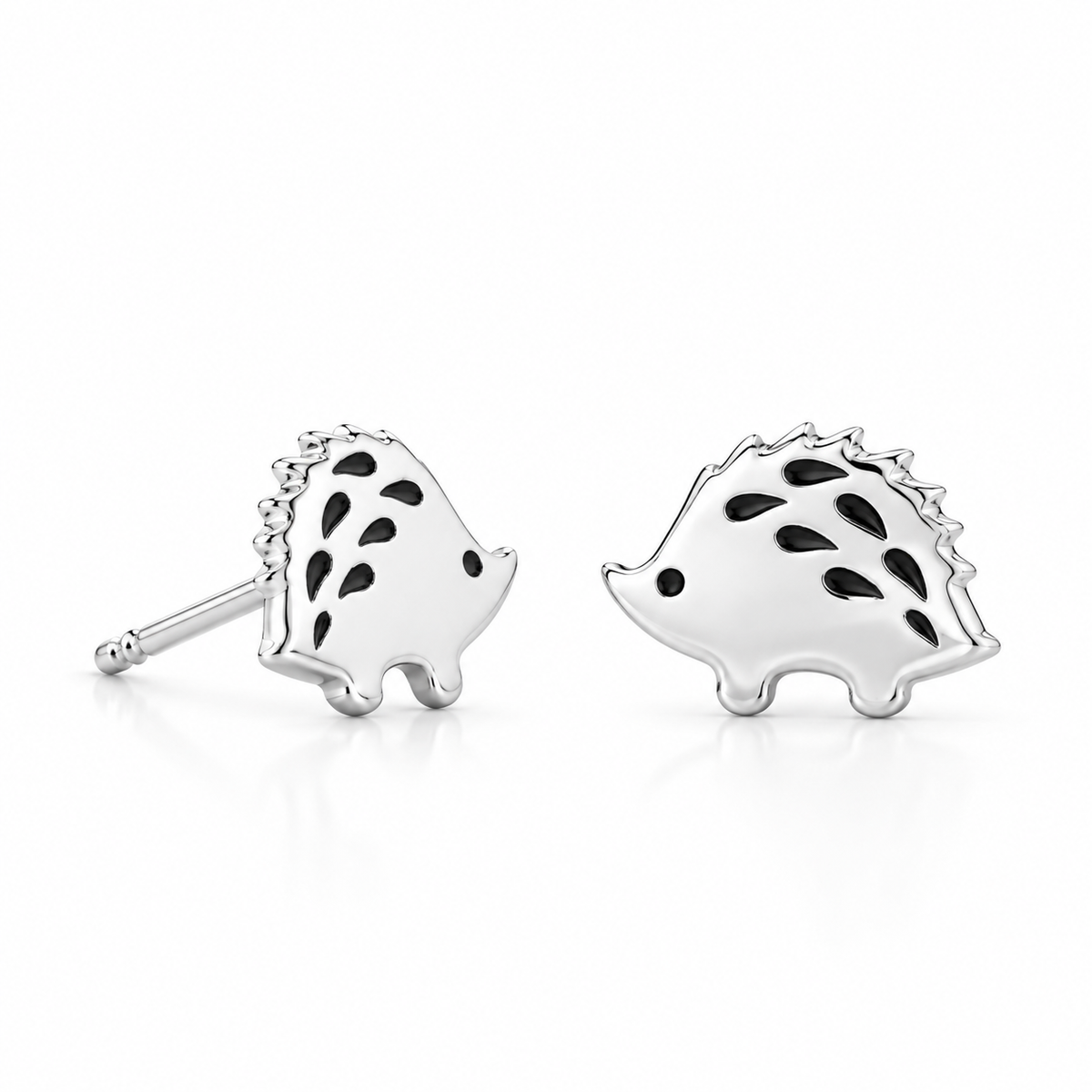 Enamel Hedgehog Stud Earrings Polished 925 Sterling Silver 9.5mm