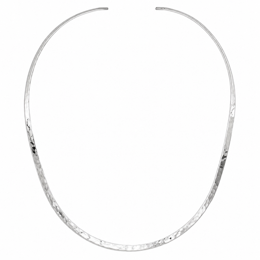 Hammered Open Back Collar Necklace 925 Sterling Silver 3mm Handmade Mexico