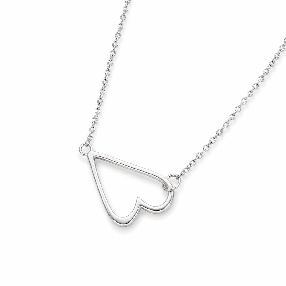 Sideways Heart Necklace Rhodium Plated 925 Silver 12x18mm Spring Ring 16+2in