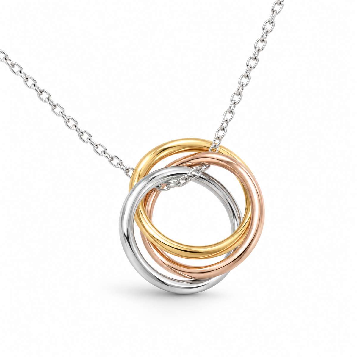 Tri Tone Ring Drop Necklace 925 Silver Yellow Rose Gold 15mm Spring Ring 16in
