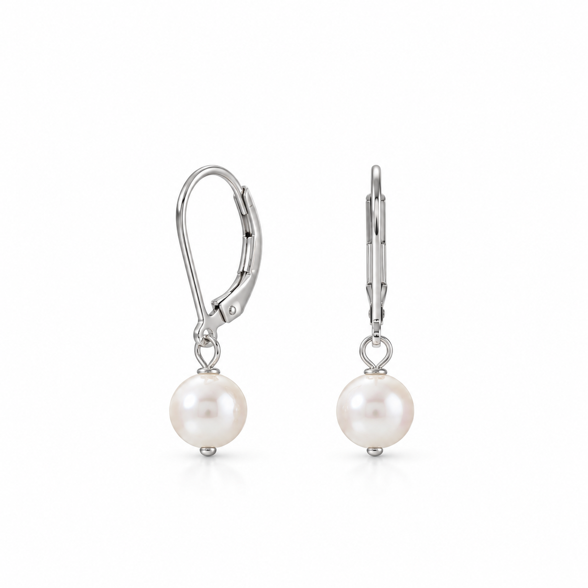 Single Freshwater Pearl Drop Earrings Polished 925 Sterling Silver Leverback 25.5mm
