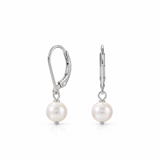 Single Freshwater Pearl Drop Earrings Polished 925 Sterling Silver Leverback 25.5mm
