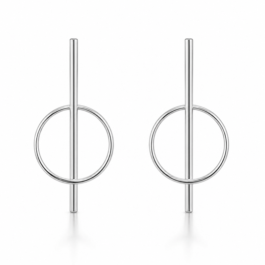 Bar Through Circle Drop Earrings Polished 925 Sterling Silver 53.5mm