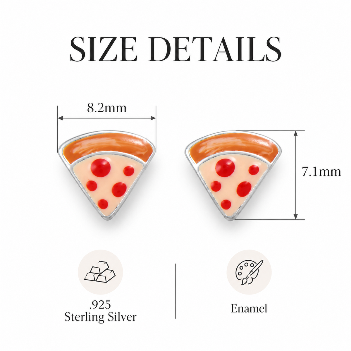 Pepperoni Pizza Slice Enamel Stud Earrings 925 Sterling Silver 8.2mm