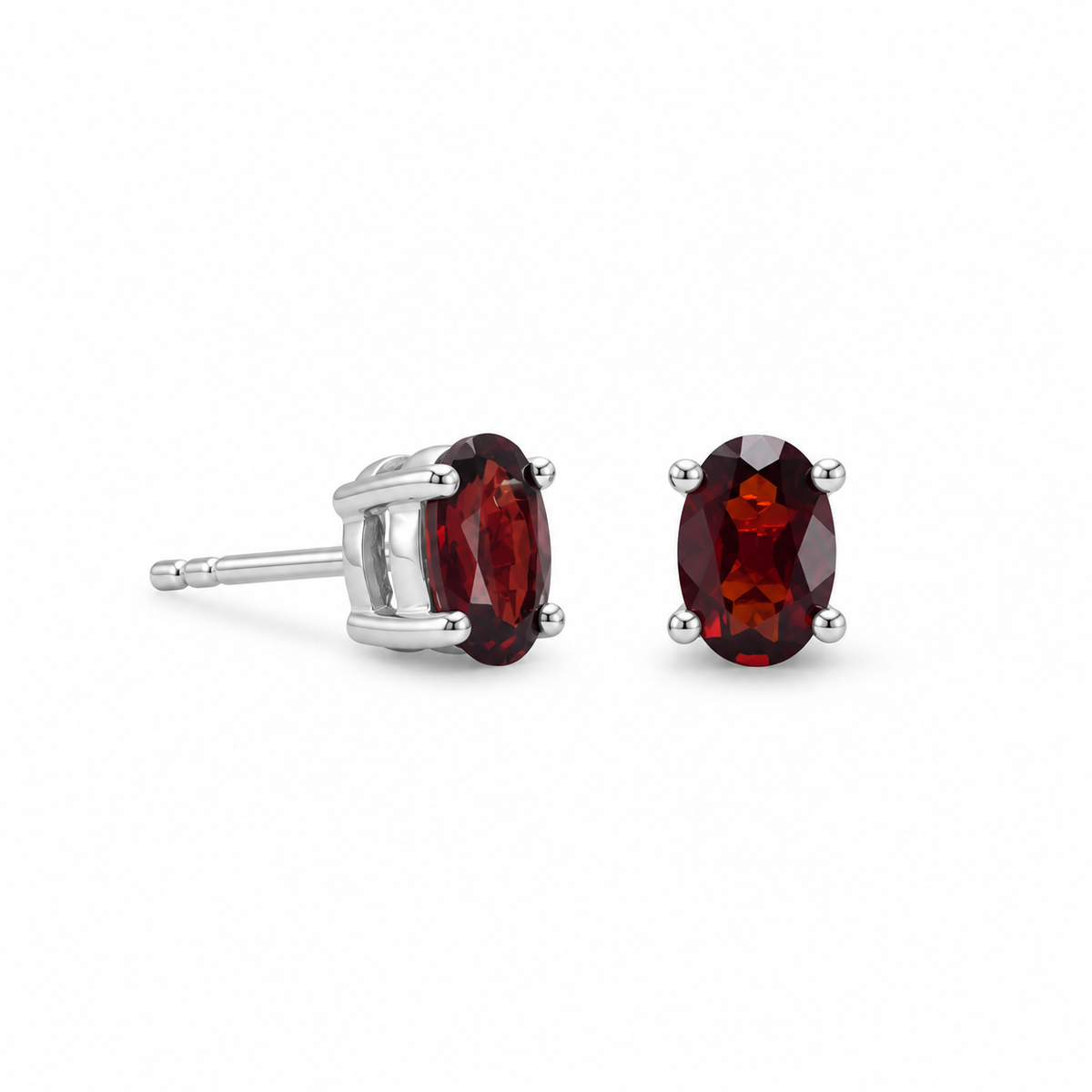 Oval Faceted Garnet Stud Earrings 925 Sterling Silver 4mm x 6mm