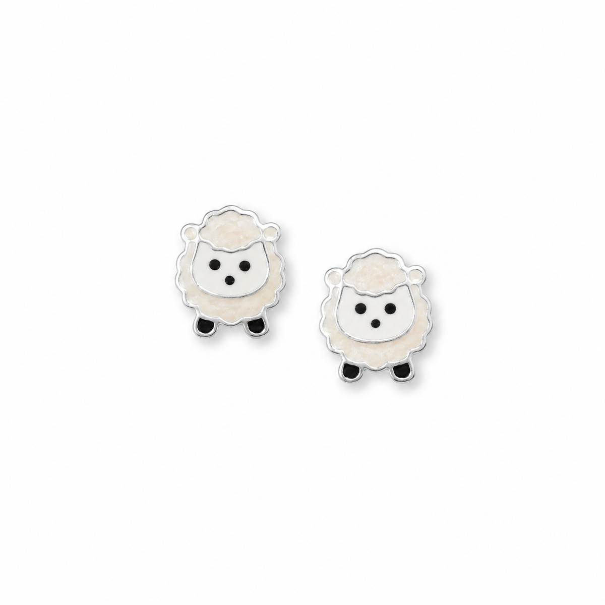 Pearly White Enamel Lamb Stud Earrings 925 Sterling Silver 8.1mm