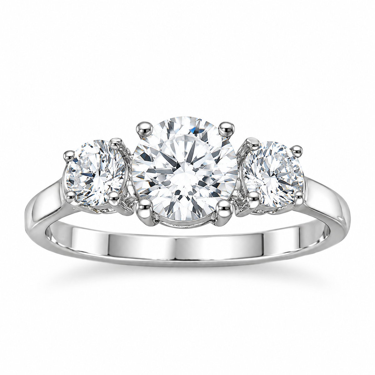 3-Stone CZ Ring Rhodium 925 Sterling Silver 6mm Center 3.5mm Side Sizes 4-11