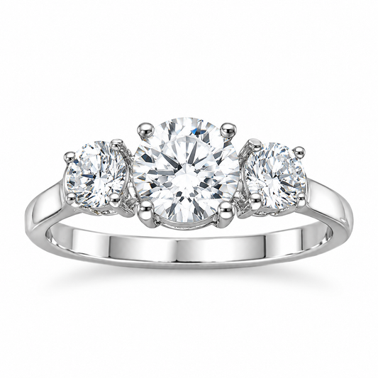 3-Stone CZ Ring Rhodium 925 Sterling Silver 6mm Center 3.5mm Side Sizes 4-11